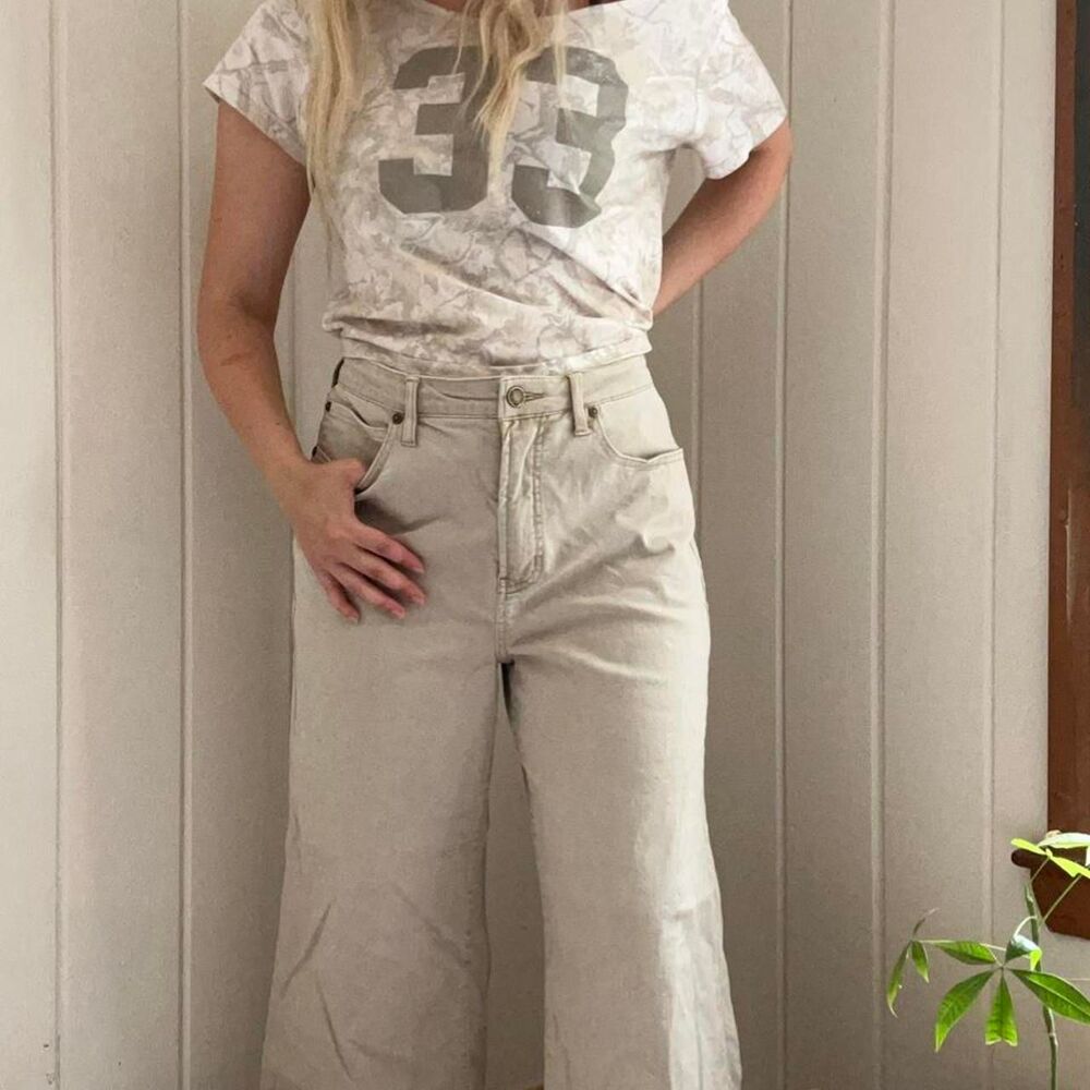 OAT Wide Leg High Rise Jeans - Cream size 12